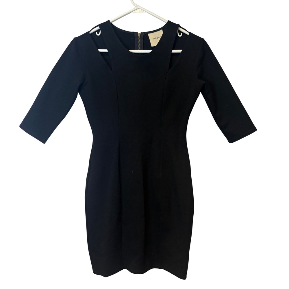 MASON by Michelle‎ Mason Black Cutout 3/4 Sleeve Sheath Dress Size S Stretch